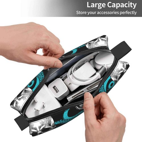 JKJOJIA Skull Octopus Makeup Bag Organizer Small Cosmetic Bags Portable Travel Toiletry Bag With Handle Simple Accessories Storage Zipper Pouch For Women Girl