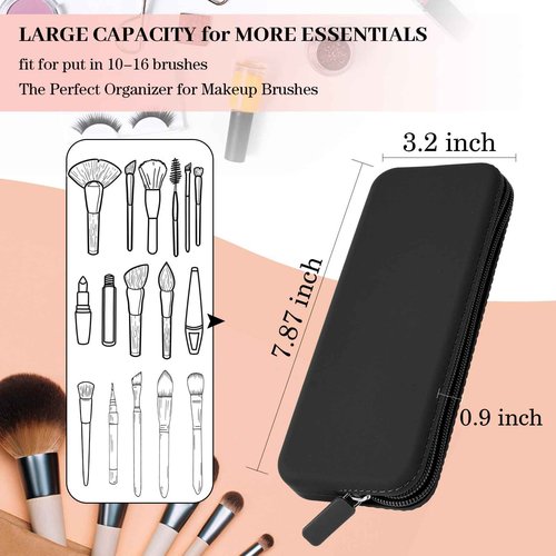 Sakolla Travel Makeup Brush Holder, Silicone Makeup Brush Bag with Zipper Closure, Makeup Brushes Organizer Case Washable Makeup Pouch Holder Case for Daily, Work, Essentials Black