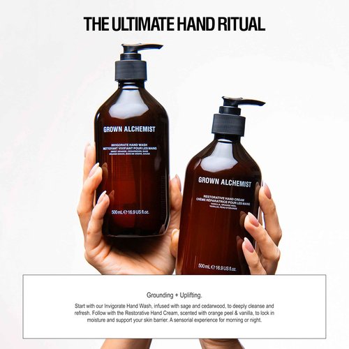 Grown Alchemist Invigorate Hand Wash – Liquid Hand Soap with Aloe, Sweet Orange, Cedarwood & Sage – Gentle, Moisturizing Kitchen & Bathroom Soap, Natural Plant Based Gel Cleanser, 500mL