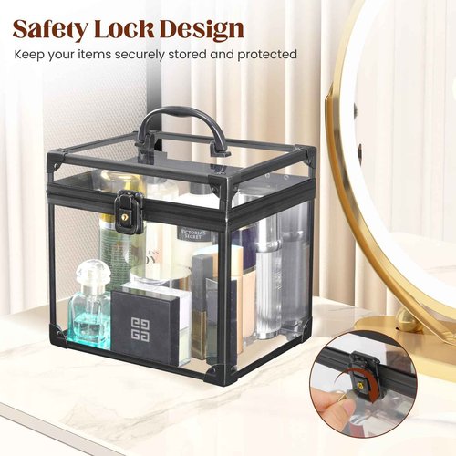 Donghome Crown Box 7.9 x 6.7 x 7.5inch, Clear Acrylic Makeup box, Makeup Organizer, Large Capacity Transparent Display Case for Vanity,Bathroom Counter or Dresser