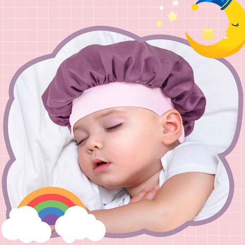 Lolalet 2 PCS Kids Bonnets for Girls, Reversible Silk Bonnet for Sleeping Satin Bonnet Cap with Wide Elastic Band -Violet & Champagne