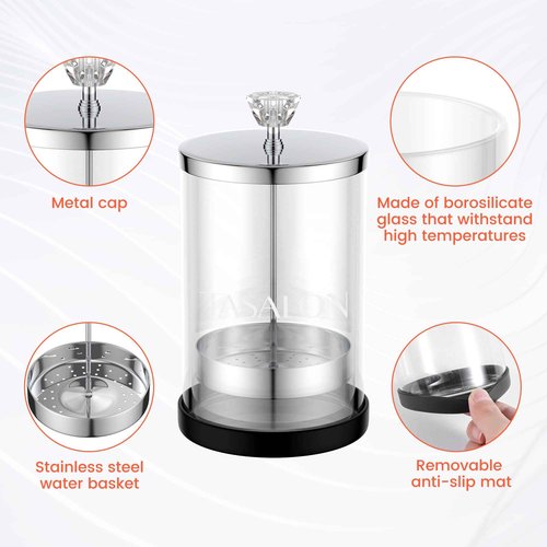 TASALON Barber Jar Pack of 1 - 25 oz Stainless Cap and Glass Jar with Removable Basket, Salon or Nail Spa