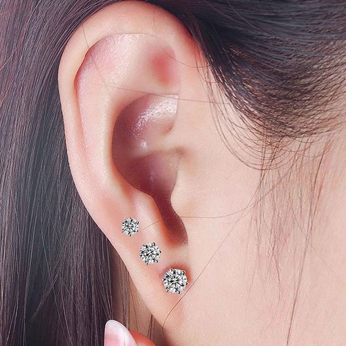 SLVIEKAE Ear Piercing Kit, Disposable Ear Piercing Gun with Preloaded Ear Stud, at Home Self Ear Piercing Gun Kit - 4mm CZ Earrings Stud