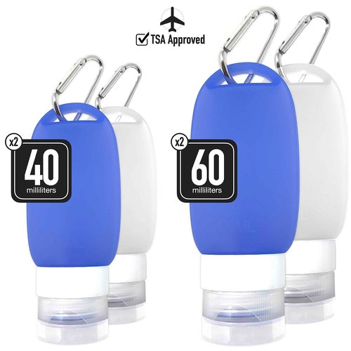 Cruise On Silicone Travel Bottle Set, TSA Approved, Leak-Proof Squeeze Bottles for Shampoo, Lotion & Liquids (2 oz & 1.4 oz), Refillable Containers with Carabiner Clips for Easy Carry