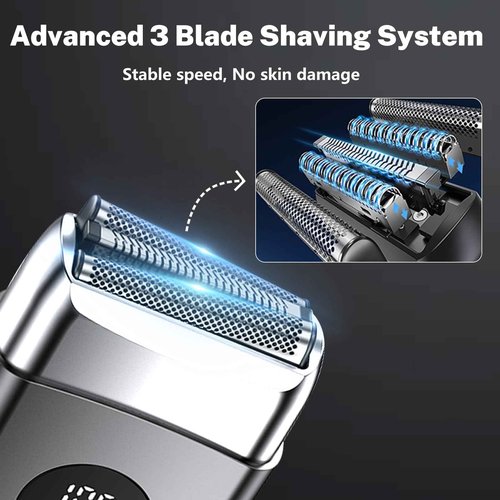 Electric Foil Shavers for Men, Mini Electric Razor for Face, IPX7 Waterproof Cordless Razor with Big LED Display & 3 Floating Blades, Wet Dry USB-C Fast Rechargeable for Travel & Home