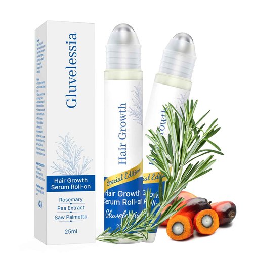 Hair Growth Serum Roll On 25ml/0.84Oz with Saw Palmetto, Rosemary & Pea Extract，Helps Support Thicker, Fuller Hair Appearance, Non-Greasy Hair Loss Support for Men & Women (2pcs)