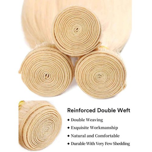 613 Bundles Human Hair Extensions 100g/Bundle 613 Color Real Human Hair Extensions For Women Light Blonde Color Human Hair Bundles 2-3set Can Be Full Head (Straight Hair, 20 Inch)