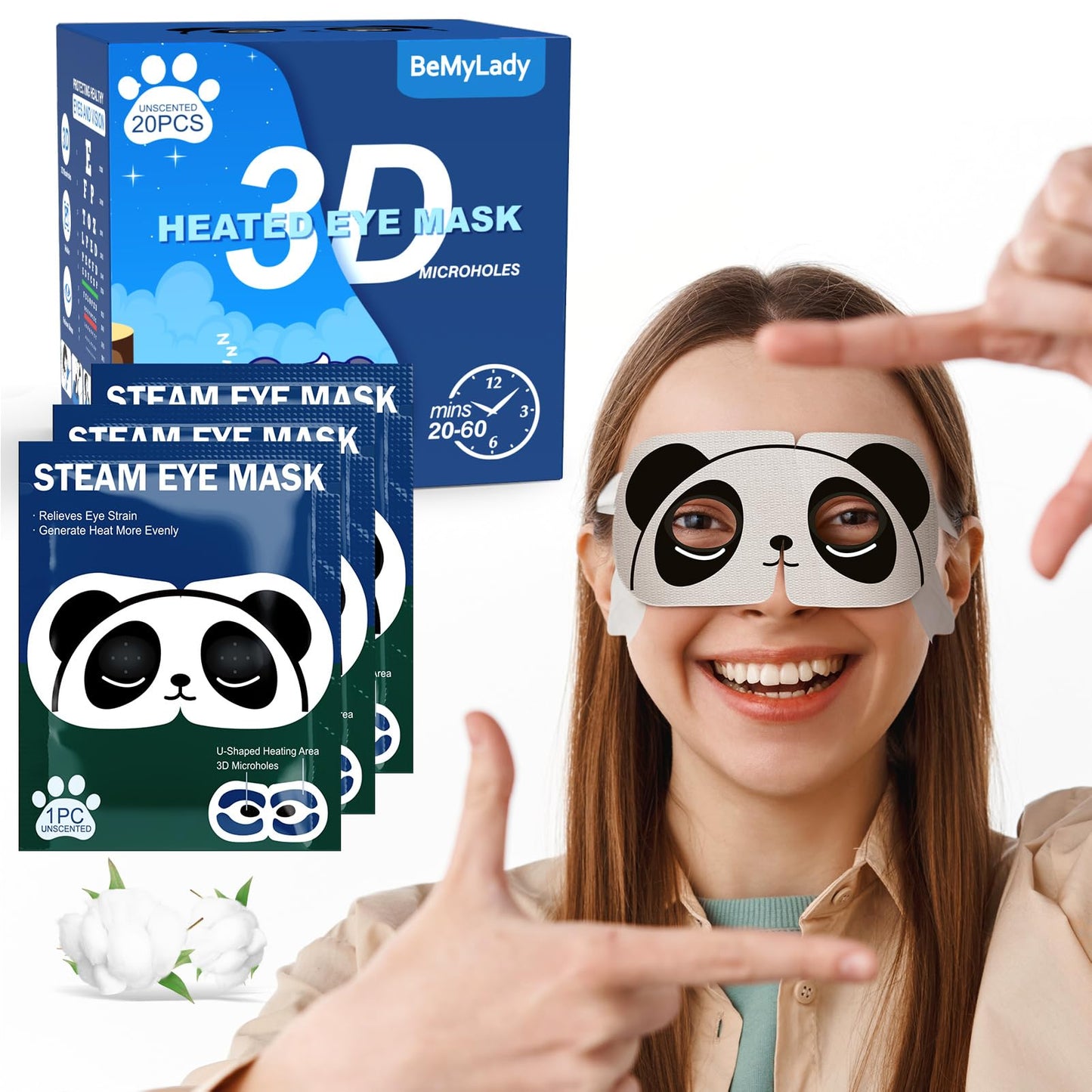 BeMyLady Steam Heat Eye Mask for Dry Eyes, Disposable Heated Eye Mask,Warm Eye Compress for Dark Circles, Spa Eye Mask for Puffy Eyes Mask,Moist Self Heating Pads for Tired Eyes