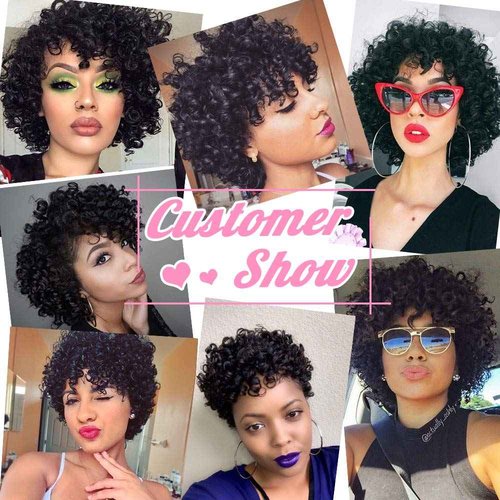 VIOLET Brazilian Funmi Hair 3 Bundles Spiral Curl Short Curly Weave 9A 100% Unprocessed Human Hair Extensions Full Head (8" 8" 8", Natural Black)