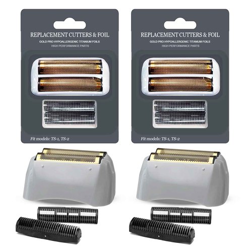 OXSITO 2Pack Gold Pro Foil and Cutters Replacement for Andis TS-1, TS-2 (17150/17155/17200) Shavers. (Foil Replacement x2, inner cutters x4)