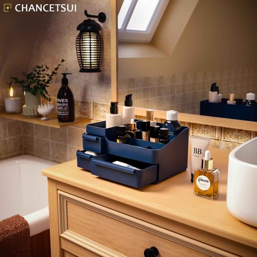 Makeup Organizer with Drawers, Countertop Organizer for Vanity, Bathroom and Bedroom Desk Cosmetics Display Case,Desktop Dresser Sundries Storage Box for Brushes, Eyeshadow, Lipstick and Nail Polish