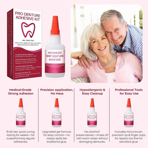 Dental Lab Instant Bonding Dental Glue for Dentures & Lab Tools - Fast-Setting in 15-60 Sec | Crack Repair & Gap Filling | Long-Lasting Hold (Days to Weeks) – 1oz