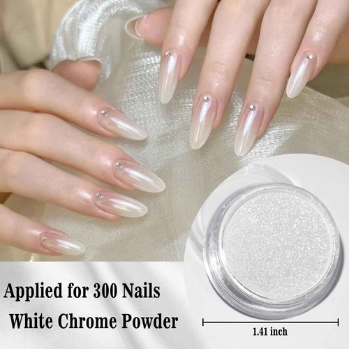 Allstarry Pearl Chrome Nail Powder, Iridescent Aurora White Chrome Nail Powder Metallic Mirror Effect White Glitter Clear Nail Chrome Powder for Nails Pearls Nail Accessories for Nail Art Salon DIY