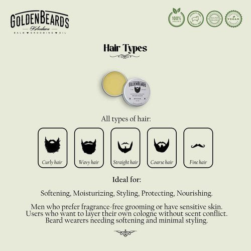 Bio Beard Balm -HYGGE - 60ML - 100% Organic by -Golden Beards- NON SCENTED Beard Oil