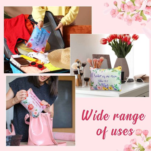 Kacctyen 24 Pcs Spanish Christian Cosmetic Bags Bulk Mother's Day Church Gifts Spanish Christian Gifts for Women Bible Verse Pencil Pouch Makeup Bag Regalos Religiosos Para Mujer (Classic Style)