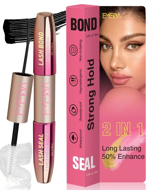 EMEDA Lash Cluster Glue, Lash Bond and Seal for DIY Eyelash Extensions 2-in-1 Bond and Seal Strong Cluster Glue for Individual Eyelashes Latex Free (Black+Clear)
