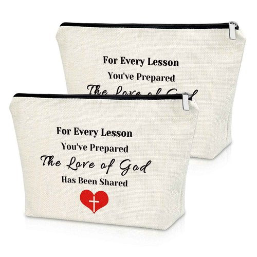 Sazuwu 2PCS Sunday School Teacher Makeup Bag Christian Preschool Teacher Appreciation Gifts Religious Thank You Gifts Cosmetic Bag Christmas Thanksgiving Graduation Birthday Present