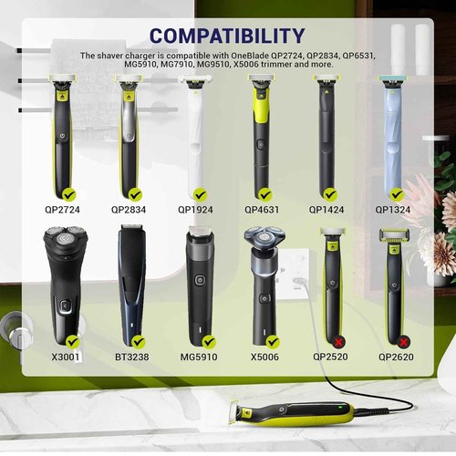 YBQZJSLY Charger Charging Cord Compatible with Philips One Blade QP2724 QP4530 QP2834 QP4631 QP6531 5V Charger for Multigroom Series MG7910 MG7970 MG5910 MG9510 MG9520 PQ888