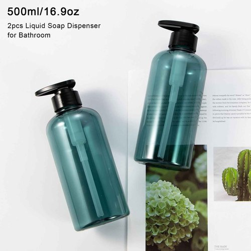 Yebeauty Pump Bottle, 2 Pack 17oz Plastic Lotion Bottle Pump Dispenser Large Bottle for Shampoo Soap, Clear Blue
