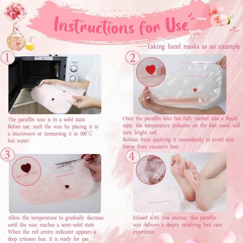2 Pairs Paraffin Wax Gloves & Socks Set for Hands Feet - Autumn Winter Intensive Moisturizing Therapy, at-Home Spa Skin Healing & Softening Mask, Rose Scented, Dry Cracked Skin Care