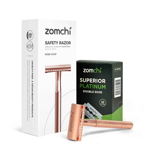 Rose Gold Double Edge Safety Razor for Women with 50 Counts Safety Razor Blades
