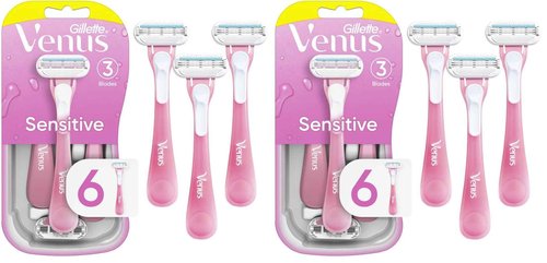 Gillette Venus Sensitive Disposable Razors for Women with Sensitive Skin, Delivers Close Shave with Comfort, 6 Count (Pack of 2)