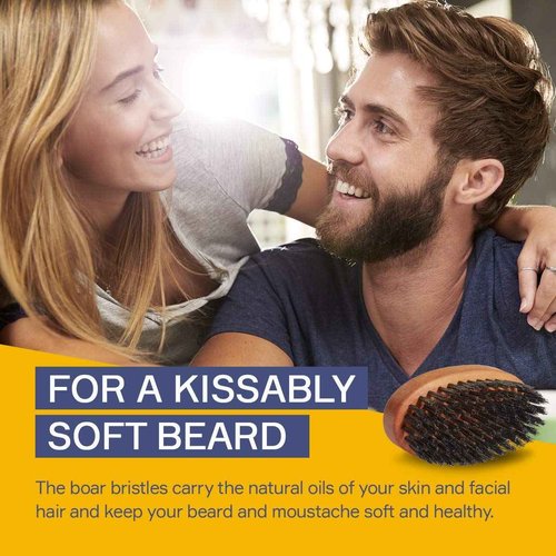 Seven Potions Beard Brush For Men With 100% First Cut Boar Bristles. Made in Pear Wood With Firm Bristles To Tame and Soften Your Facial Hair