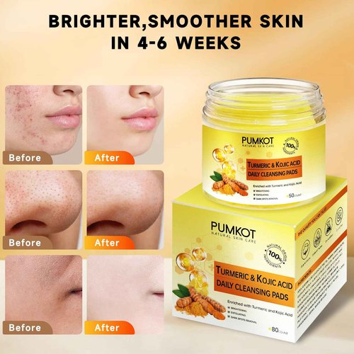 Pumkot Turmeric Kojic Acid Cleansing Pads, Turmeric Face Scrub Pads Enriched with Kojic Acid, 80PCS