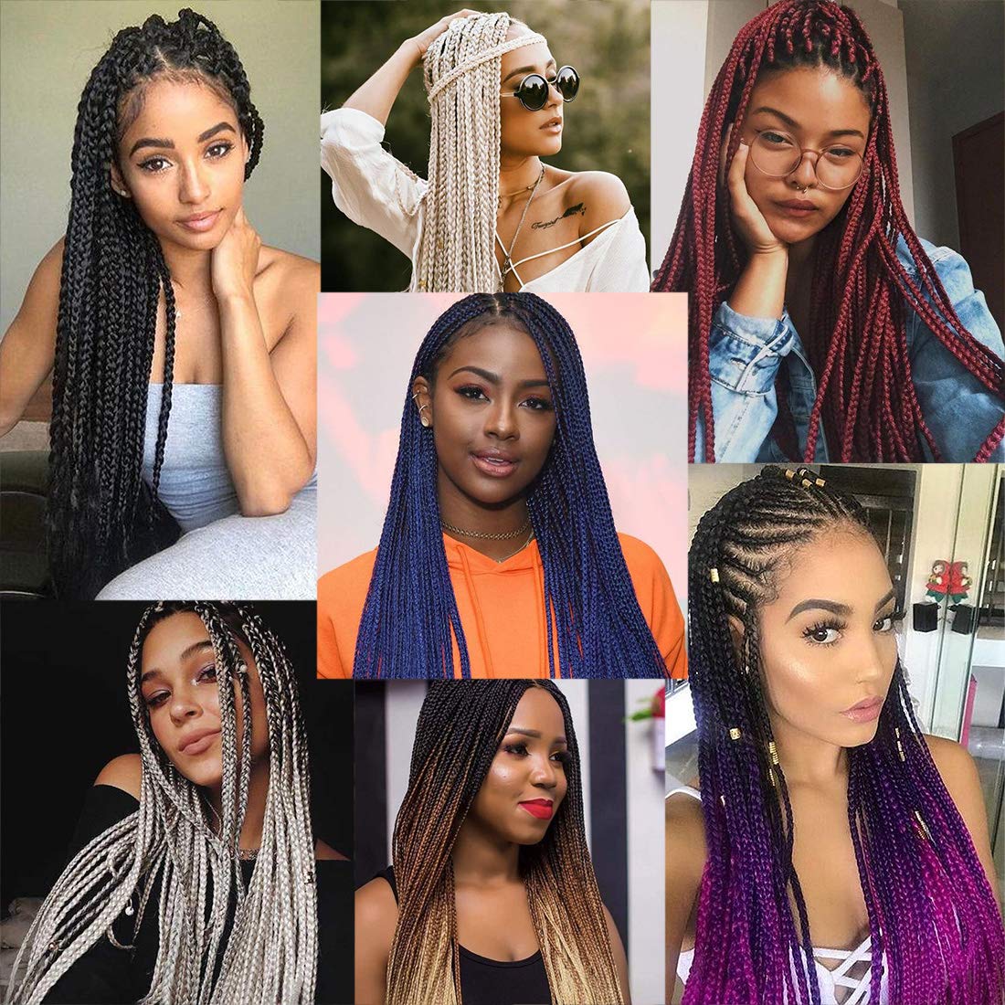 AQINBEL 8PCS/Pack 26 Inches Pre-stretched Braiding Hair Itch Free Synthetic Fiber Crochet Twist Braids Yaki texture Braiding Hair Extensions (1B/Purple#)