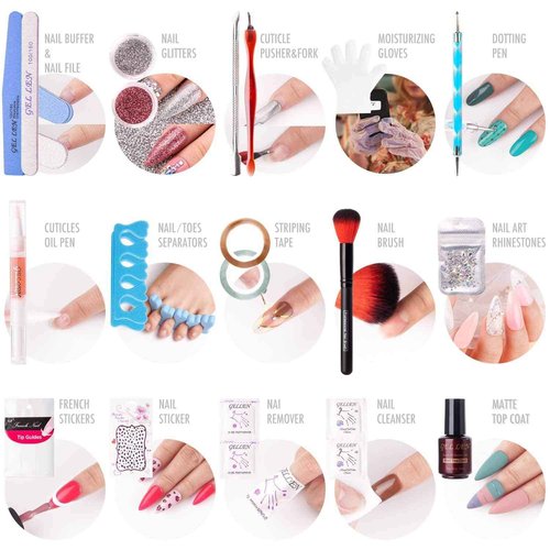 Gellen Gel Nail Polish Kit with Nail Light 72W Nail Dryer, 12 Gel Nail Polish Colors, No Wipe Top Base Coat, Nail Art Decorations, Manicure Tools, All-In-One Manicure Kit, Macaron Candy