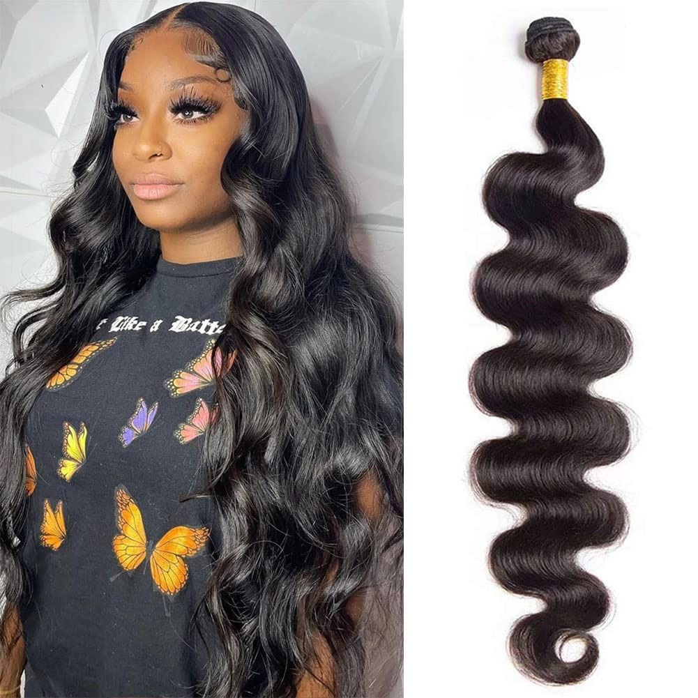 10A Brazilian Body Wave 1 Bundle 24 Inch Single Bundles Human Hair Body Wave One Bundle 100% Unprocessed Remy Virgin Human Hair Weave Bundles 1B Natural Black