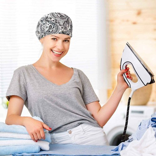 Adjustable Working Caps with Button & Sweatband, Women Ponytail Pouch Hats, Long Hair (Red Flower+Black)