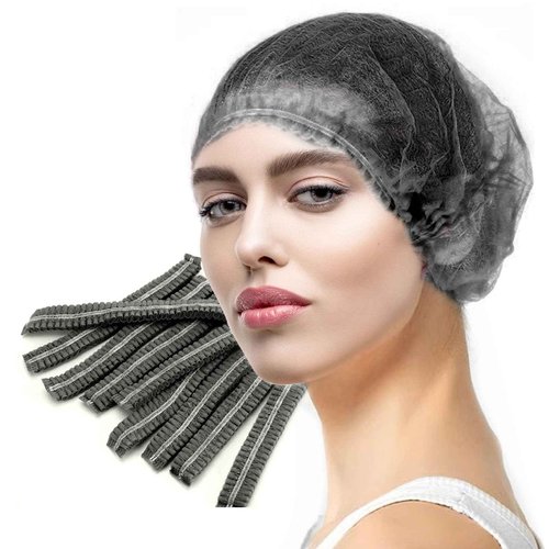 LA MIERE 100 Black Disposable Non-Woven Hairnets, Bouffant Caps, Protective Hair Head Covers, Hair Net, Surgical Cap, Medical Hair Covers, 21"