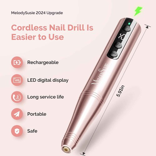 MelodySusie Cordless Electric Nail Drill Machine 11 in 1 Kit with Large Barrel Nail Buffer Bit
