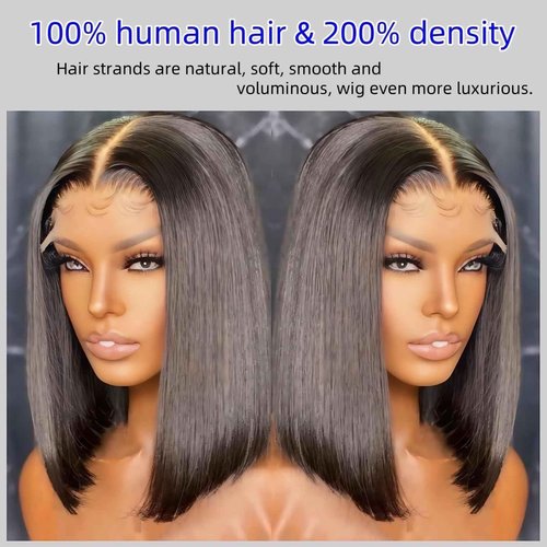 aibasi 100% Human Hair Bob Wig - Natural Burgundy Short Style, Fluffy & Face-Slimming, 13x4 HD Lace Front Bob Wig Human Hair Comfortable Breathable, Heat-Stylable & Easy Care 200% Density