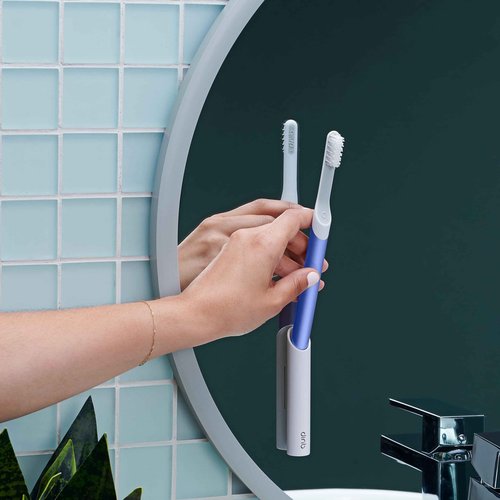 Quip Sonic Toothbrush for Adults - Timed Electric Toothbrush with Cover - Replaceable Brush Head, Soft Bristles, Metal Handle, 3 Month Battery Life - Travel Toothbrush - Indigo
