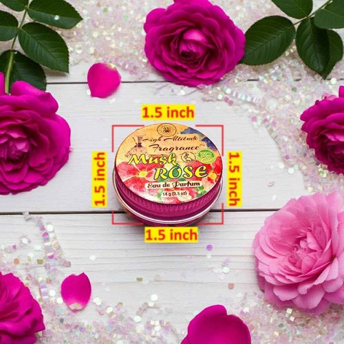 MUSK ROSE Perfume - Eau de Parfum - Solid Balm - Aromatherapy Essential Oils (Rosa Moschata, De Mai, Damascena, White Champaca, Tuberose) - Natural Fragrance - Travel Party Guest Favors Gifts 0.5oz