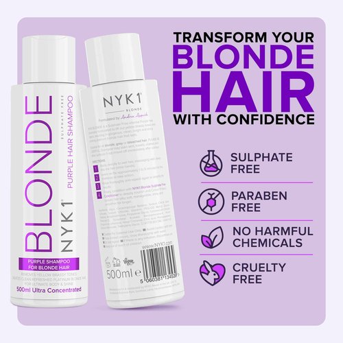 NYK1 Purple Conditioner for Blonde Hair (500ml) SULFATE FREE Silver Conditioner to Neutralize Bleached, Grey & Brassy Yellow Tones – Moisturizing Platinum Blonde Conditioners For Soft & Shiny Hair