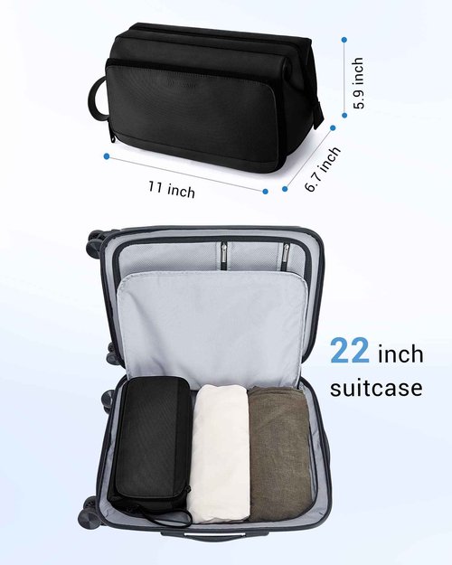 BAGSMART Toiletry Bag for Men, Wide Opening Dopp Kit Water Resistant Shaving Hygiene Organizer for Bathroom, Travel Essentials, Black