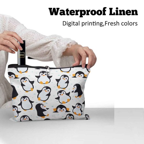 Cafl Cute Penguins Makeup Bag Penguin Cosmetic Bag for Women Large Capacity Make Up Bag Portable Travel Toiletry Pouch Organizer 10 * 8inch