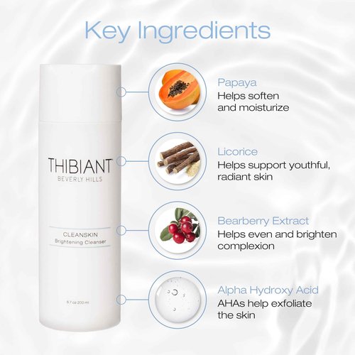Thibiant Beverly Hills CleanSkin Brightening Facial Cleanser Exfoliating Face Wash with Hyaluronic Acid that Help Removes Dirt, Oil and Make-up, Fragrance-free, Paraben Free, 6.7 Oz