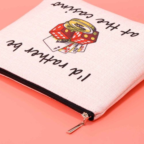 JXGZSO Gambler Gift I'd Rather Be At The Casino Makeup Bag Lucky Dice Pouch Bag Casino Lover Gifts