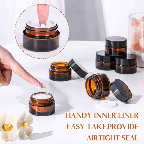 Honeydak 24 Pack 0.7oz Amber Glass Jars with Lids, Glass Cosmetic Jars, Reusable Empty Round Cosmetic Container for Creams and Ointments(Amber)