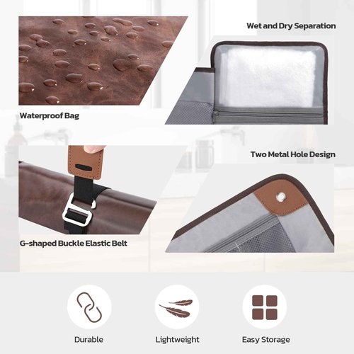 Estour Toiletry Bag for Men, Travel Essentials Travel Toiletry Bag, Water-Resistant Compact Bathroom Roll Organizer for Hygiene, Shaving kit, Gifts for men (1.Chic Brown(PU Leather))