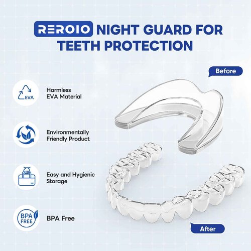 REROIO Mouth Guard for Grinding Teeth at Night, Teeth Grinding Mouth Guard for Sleeping, Perfect fit Night Guards for Teeth Grinding, 2 Size Mouthguard Available for Adults
