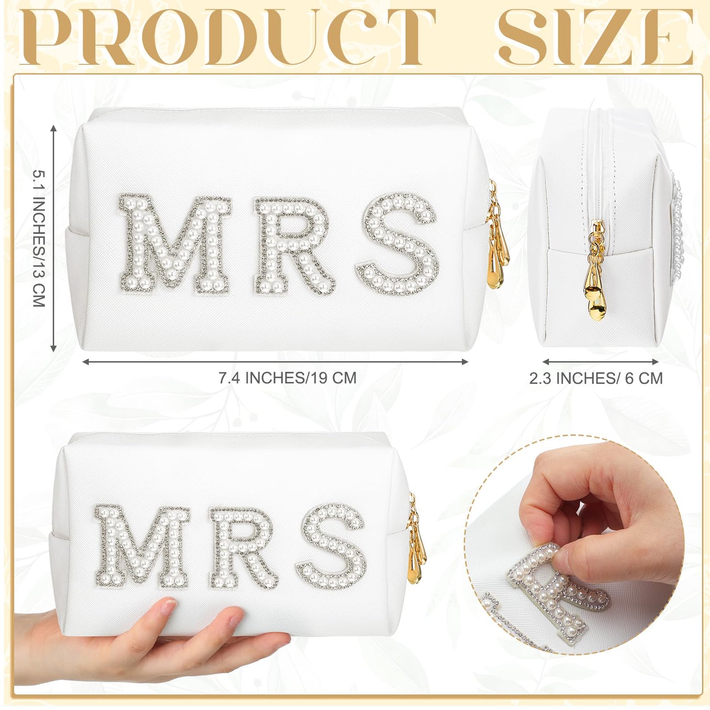 Xtinmee Personalized Initial Wedding Bride Slippers MRS Pearl Letter Makeup Bag Bridal Shower Gifts for Wedding Day (T)