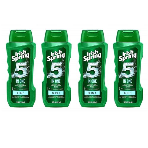 Irish-Spring 5-in-1 Shampoo, Conditioner, Body Wash, Face Wash and Deodorizer, 18 oz (Pack of 4)