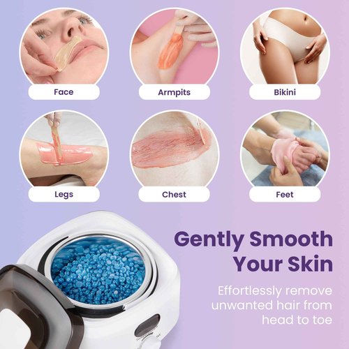 SUNVIVIPRO Wax Warmer Pot with 5 Bag Hard Wax Beads, Wax Kit Digital Hair Removal Waxing Kit for Women & Men, HotWax Melt Warmer Kit for Full Body, Legs, Face, Bikini,Sensitive skin, White