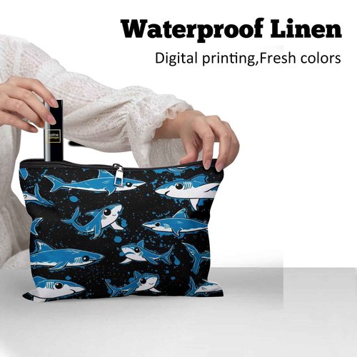 Cafl Underwater World Shark Makeup Bag Shark Toiletry Bag Cosmetic Bag for Women Large Capacity Makeup Bags Travel Toiletry Bag Accessories Organizer 10 * 8in