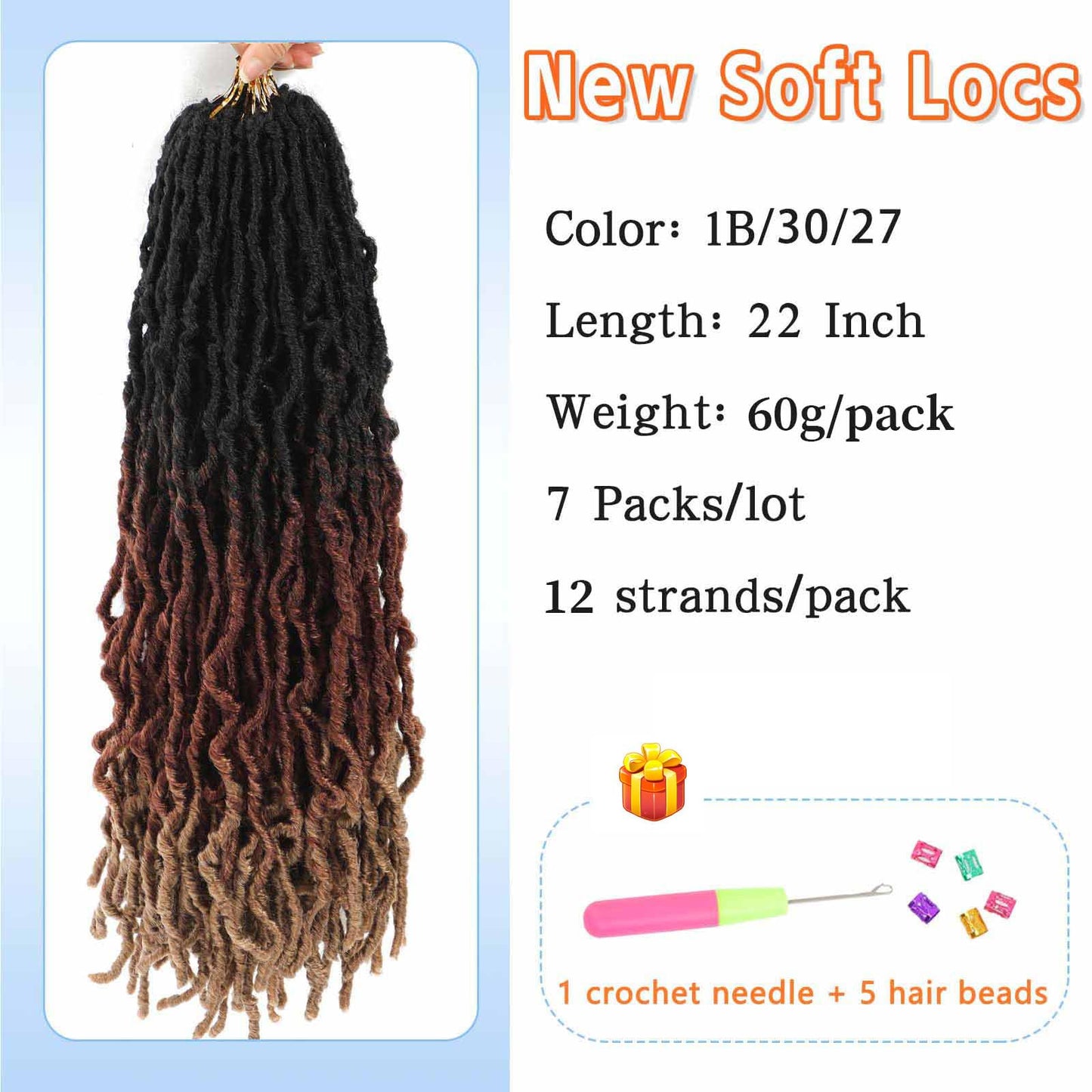 Faux Locs Crochet Hair Ombre Soft Locs 22 Inch 7 Packs Pre Looped Soft Locs Crochet Hair For Black Women Goddess Locks Crochet Butterfly Loc Extensions (22inch, 7 Packs, 1B/30/27)